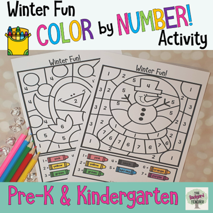 Winter color by number activity helps develop fine motor skills